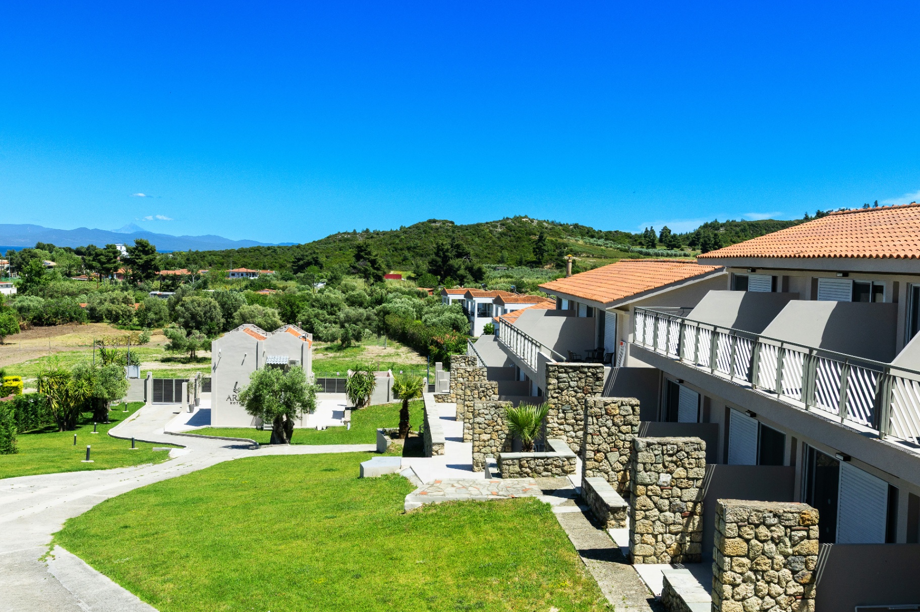 Landscaped gardens and stone pathways